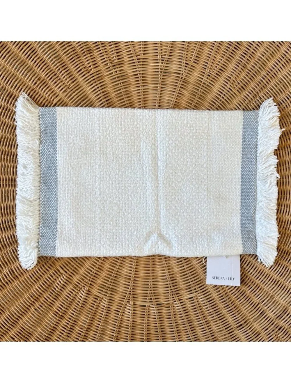 NEW Serena & Lily Corfu Coastal Pillow Cover (12”x18”)-Ivory/White/Coastal Blue
